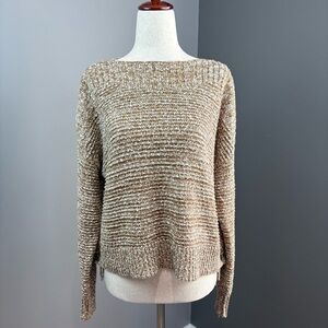 Madewell Sweater Size S Brown White Oversized Cozy High Low Buttons Boatneck